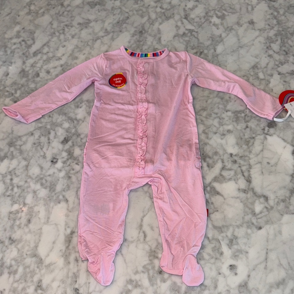 NWT MAGNETIC ME MODAL PINK RUFFLE FOOTIE 3/6M